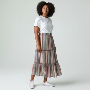 Christopher & Banks Boho Multicolor Striped Women's Midi Skirt